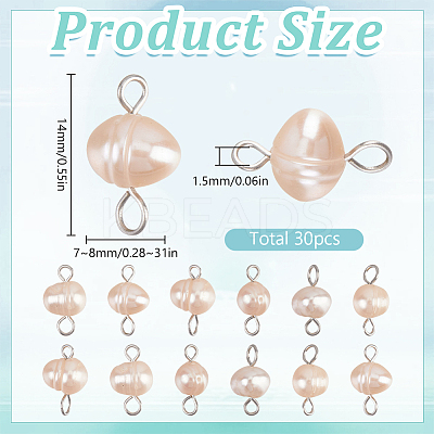 Natural Cultured Freshwater Pearl Potato Connector Charms PALLOY-SC00010-1