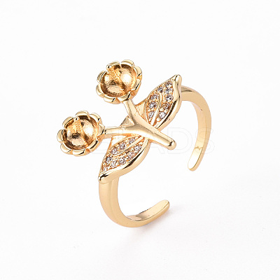 Brass Micro Pave Clear Cubic Zirconia Peg Bails Cuff Finger Ring Settings KK-T062-113G-NF-1