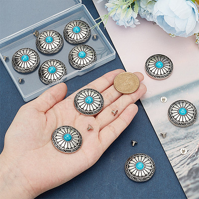 10Pcs Tibetan Style Alloy with Synthetic Turquoise Buttons BUTT-HY0001-09-1