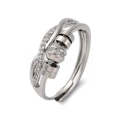Brass Micro Pave Clear Cubic Zirconia Finger Rings for Women Ease Anxiety RJEW-S624-05P-02-1