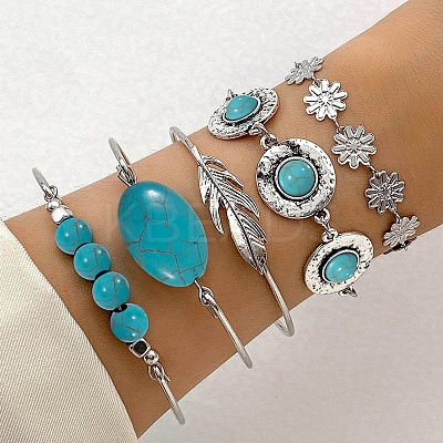 5Pcs 5 Styles Bohemian Style Alloy Bangles WGC966A-01-1