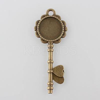 Tibetan Style Antique Bronze Alloy Key Pendant Cabochon Settings TIBEP-M022-03AB-NF-1