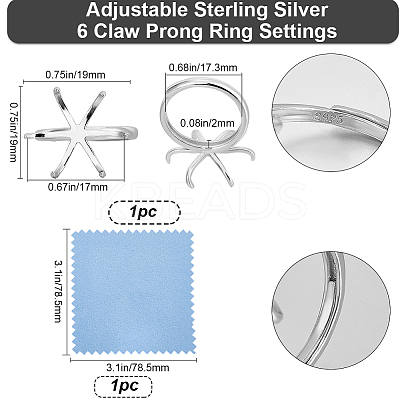 1Pc Adjustable Rhodium Plated 925 Sterling Silver Ring Findings STER-BBC0006-89-1