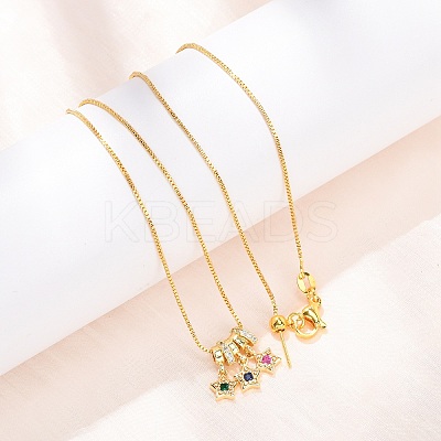 Brass Pave Colorful Cubic Zirconia Pendant Box Chain Adjustable Slider Necklaces LS-NJEW-D348-03B-G-1