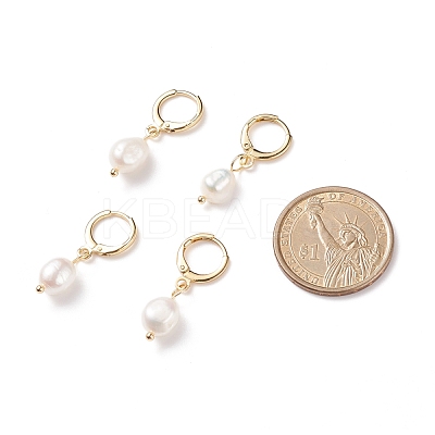 Natural Pearl Dangle Hoop Earrings EJEW-JE04964-1
