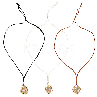 3Pcs Faux Suede Macrame Pouch Pendant Necklaces NJEW-TAC0052-03-1