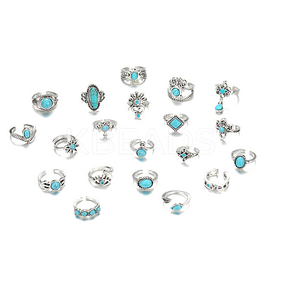 20Pcs Bohemian Style Alloy with Resin Cuff Rings FS-WG5AD72-01-1