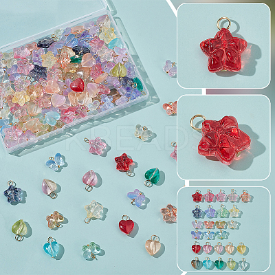 120Pcs 3 Styles Gradient Color Baking Paint Transparent Glass Pendants PALLOY-WR00008-1