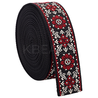 Ethnic Style Polyester Jacquard Flower Ribbon for Garment Accessories OCOR-WH0097-83B-1