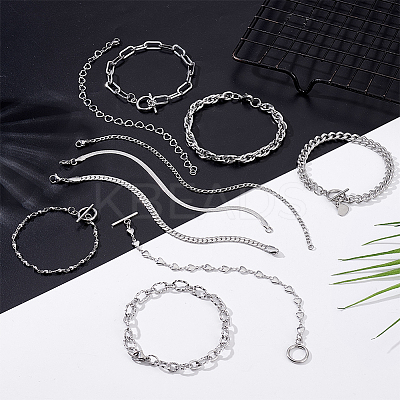 10Pcs 10 Styles Stainless Steel Chain Bracelets Kits BJEW-PH0004-48-1