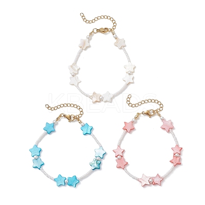 Natural White Shell Star & Glass Seed Beaded Bracelets for Women BJEW-JB13282-1
