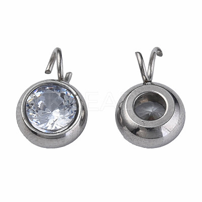 201 Stainless Steel Clear Cubic Zirconia Charms STAS-N087-47P-1
