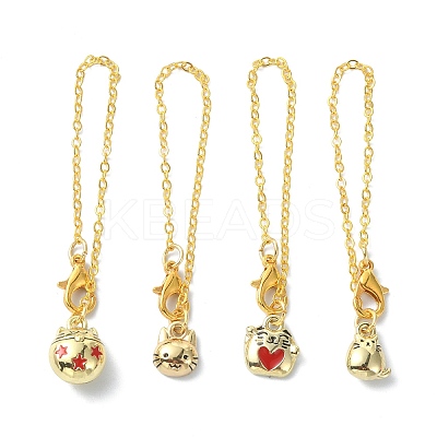 4Pcs Cat Shape Alloy Enamel Cup Pendant Decorations HJEW-JM01558-1