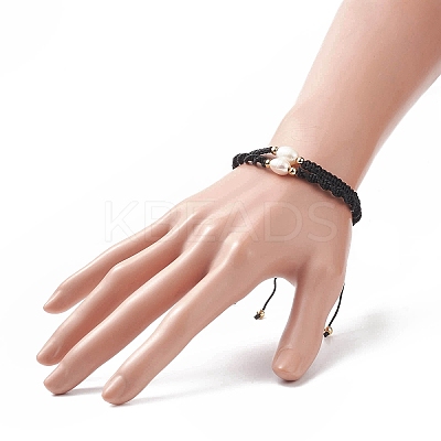 2Pcs 2 Style Natural Pearl Braided Bead Bracelets Set with Nylon Cord for Women BJEW-JB09141-02-1