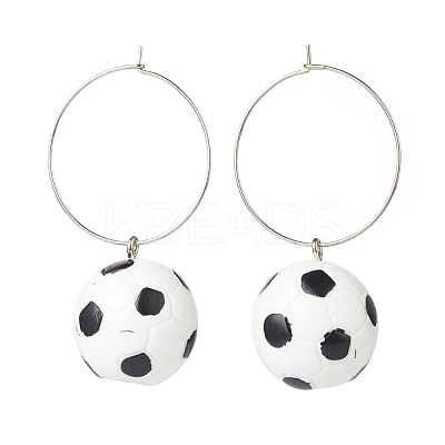 Sport Ball Theme Resin Dangle Big Hoop Earrings EJEW-JE05023-1