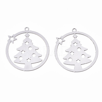 Non-Tarnish Christmas 201 Stainless Steel Filigree Pendants STAS-S118-003P-1