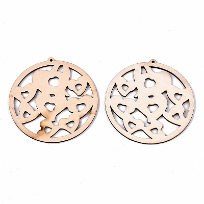 Undyed Natural Hollow Wooden Big Pendants WOOD-N007-097-1