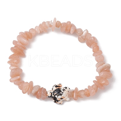 Natural Peach Moonstone Chips Beads Stretch Bracelets BJEW-JB11245-03-1