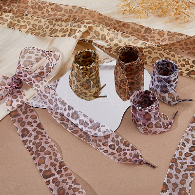 4 Pairs 4 Colors Polyester Leopard Print Pattern Lace Shoelaces DIY-FH0009-68-1
