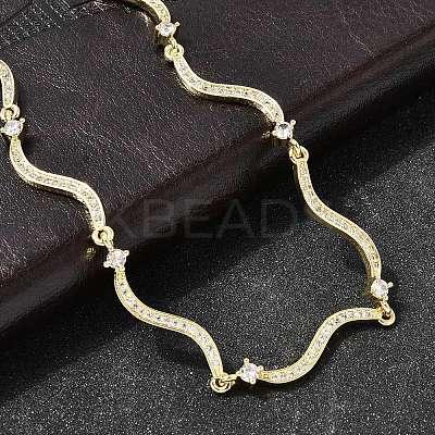 Brass Micro Pave Clear Cubic Zirconia Wave Link Chain Necklaces for Women NJEW-B157-22G-1