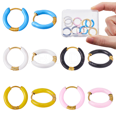 5 Pairs 5 Color 316 Stainless Steel Enamel Ring Hoop Earrings EJEW-DC0001-39A-1