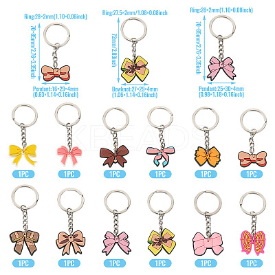 12Pcs 12 Styles PVC Plastic Bowknot Keychains KEYC-TA0001-54-1