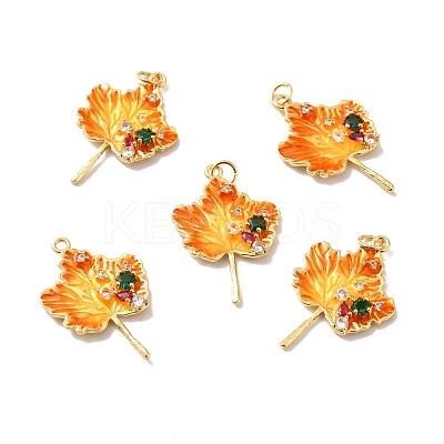 Autumn Theme Rack Plating Brass Micro Pave Cubic Zirconia Pendants KK-M230-19G-1