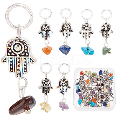 4 Sets 7 Styles Chakra Mixed Stone Chips Alloy Pendants FIND-CN0001-30-1
