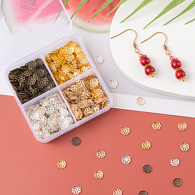 1600Pcs 4 Colors 8-Petal Iron Bead Caps IFIN-CJ0001-64-1