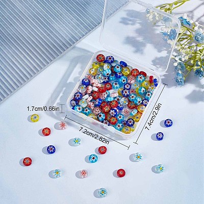 180Pcs 6 Colors Handmade Millefiori Glass Flat Round Bead Strands FIND-SC0003-60-1
