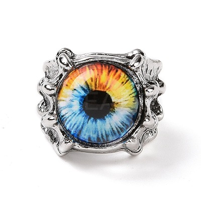 Evil Eye Glass Wide Band Rings for Men RJEW-E017-01AS-01-1