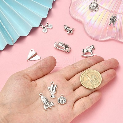 100Pcs 10 Styles Bicycle & Square & Balloon & Robot Tibetan Style Zinc Alloy Charms TIBEP-CJ0002-88-1
