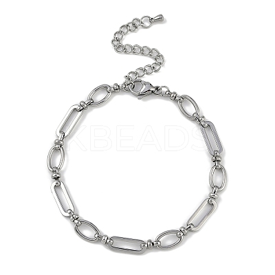 Anti-Tarnish 304 Stainless Steel Oval Link Chain Anklets AJEW-A057-01P-1