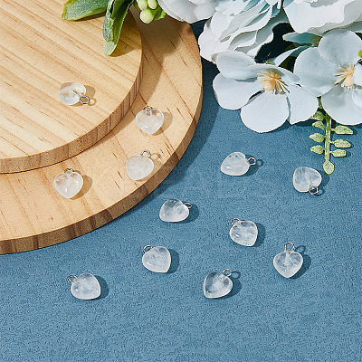 12Pcs Natural Quartz Crystal Heart Charms G-FI0001-29-1