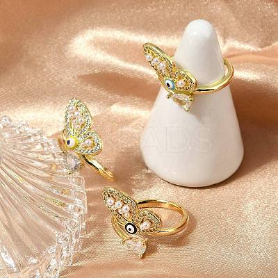 Brass Micro Pave Clear Cubic Zirconia Enamel Finger Rings RJEW-L113-025G-1