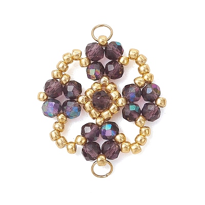 Electroplate Glass Beaded Flower Connector Charms PALLOY-MZ01297-01-1