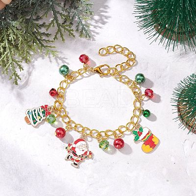 Christmas Alloy Enamel Charm Bracelets BJEW-JB12076-01-1