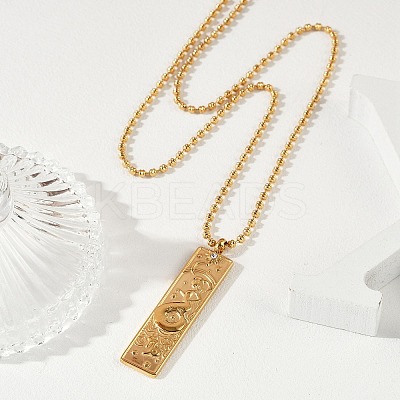 304 Stainless Steel Clear Cubic Zirconia Rectangle Constellation Pendant Necklaces for Women Men NJEW-S435-01G-J-1