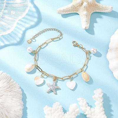 Natural Freshwater Shell Beads & Alloy Enamel Charm Bracelets BJEW-JB12214-02-1