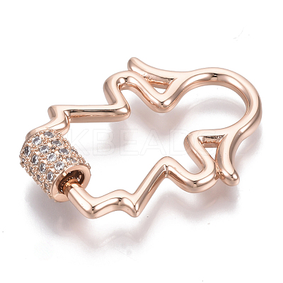 Brass Micro Pave Clear Cubic Zirconia Screw Carabiner Lock Charms ZIRC-T013-07RG-NF-1