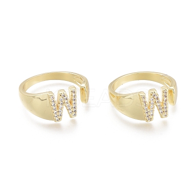 Brass Micro Pave Clear Cubic Zirconia Cuff Rings X-RJEW-F103-13W-G-1