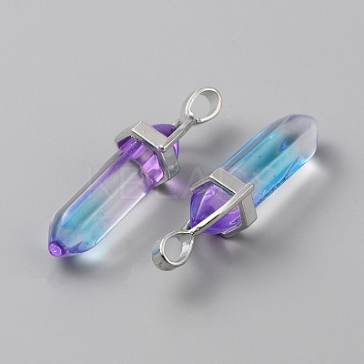 Transparent Glass Double Terminal Pointed Pendants G-WH0016-41L-1
