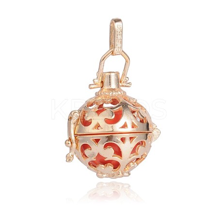 Golden Plated Brass Hollow Round Cage Pendants KK-J246-05G-1