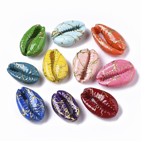 Spray Painted Natural Cowrie Shell Beads SSHEL-R047-03-A-1