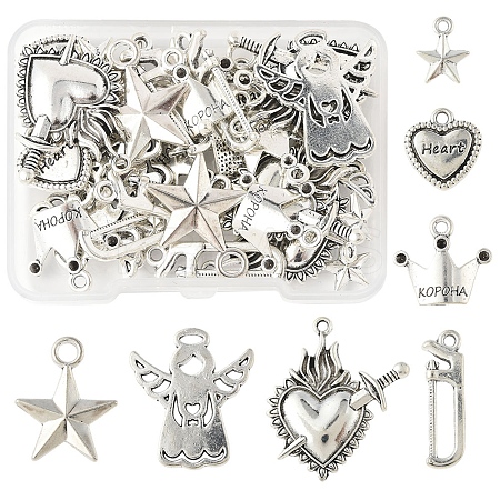40Pcs 7 Styles Tibetan Style Alloy Pendants FIND-FS0004-31-1