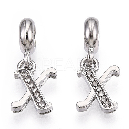 Platinum Rack Plating Alloy Rhinestone European Dangle Charms PALLOY-T048-36P-X-1