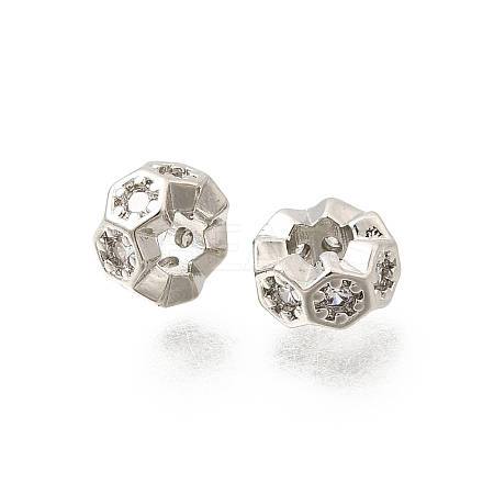 Hexagon Brass Micro Pave Clear Cubic Zirconia European Beads KK-Z156-01P-03-1