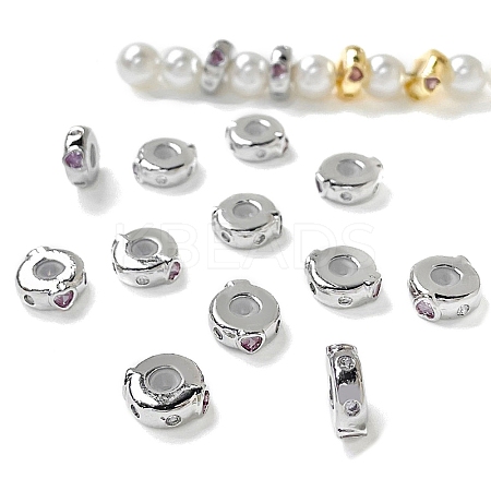 Valentine's Day Brass Micro Pave Clear Cubic Zirconia Beads KK-K361-06P-1