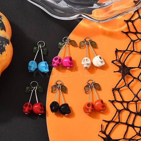 6Pcs 6 Colors Dyed Synthetic Turquoise Skull Cherry Pendants PALLOY-JF04110-1