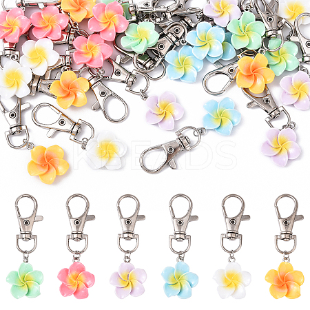 30Pcs 6 Colors Resin Flower Pendant Decorations HJEW-YW00140-1